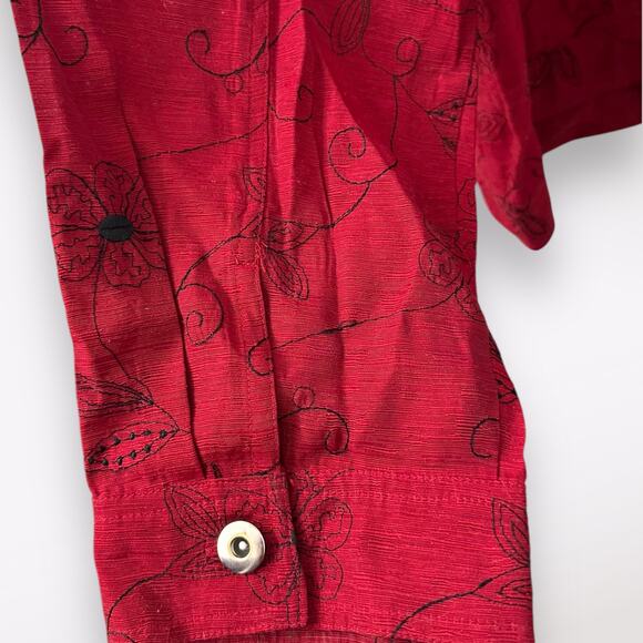 Silk Land 2X Red Top Plus Whimsygoth Floral Grandma Funky Embroidered Vamp Retro - Picture 6 of 8